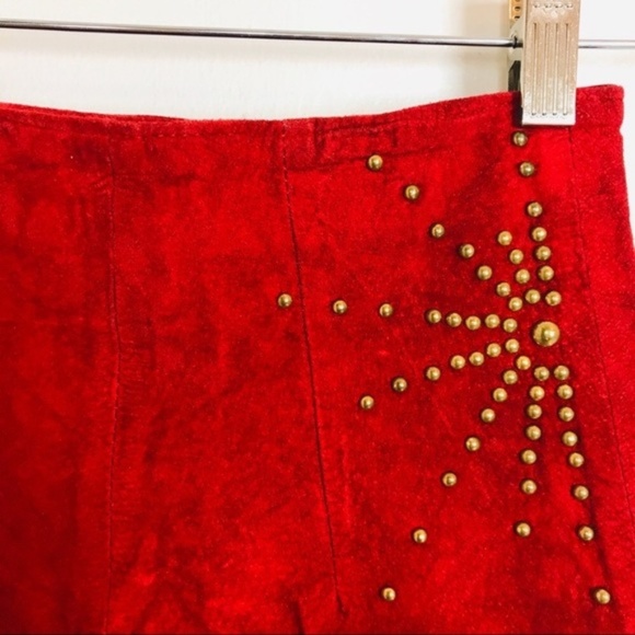 Vtg 80s Firenze Red Suede Leather High Rise Shorts - Picture 5 of 8